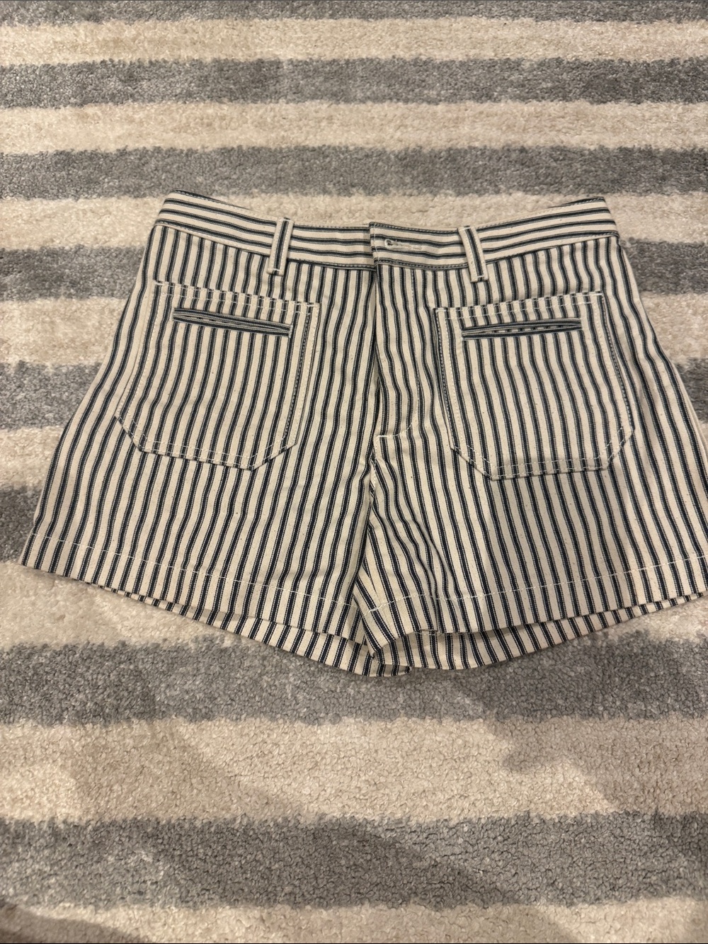 A.P.C. Navy and White Striped Cotton Short Shorts